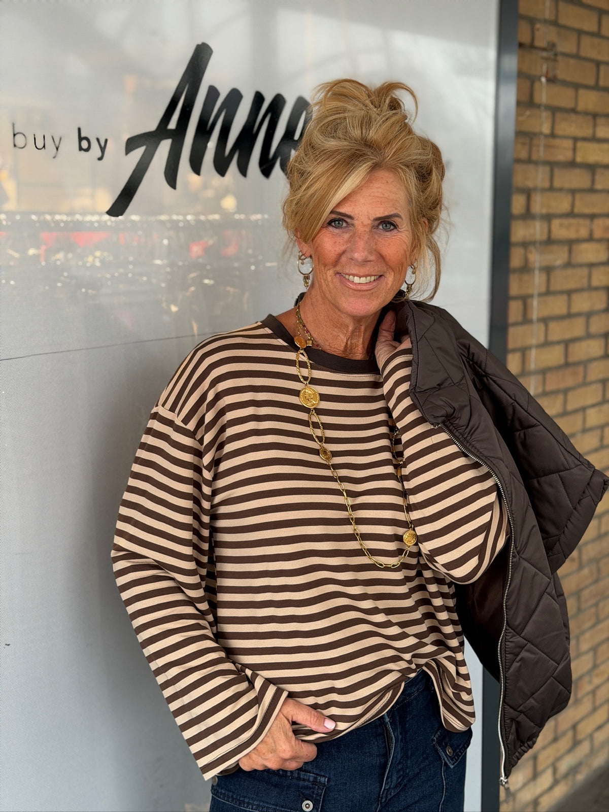 T-shirt 'Streep' lange mouw