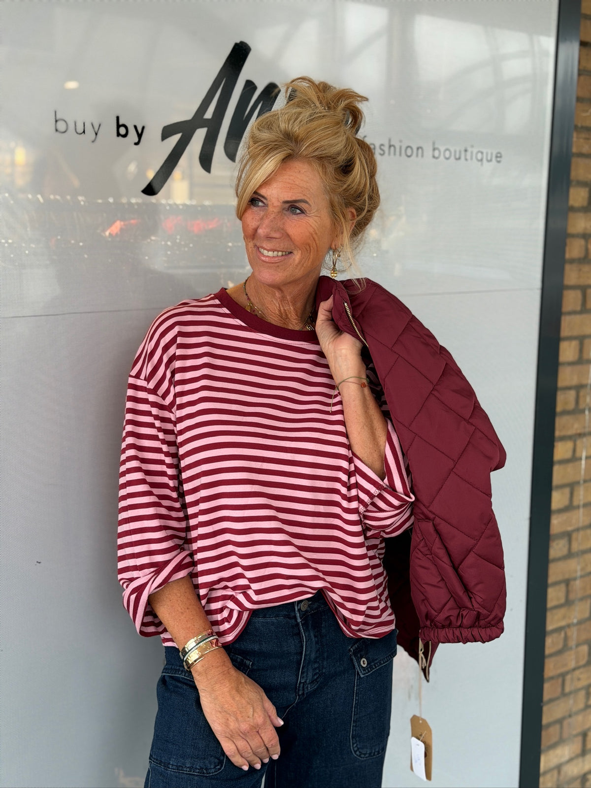 T-shirt 'Streep' lange mouw